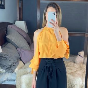 AQ/AQ Open Long Sleeve Orange Blouse, Size 4